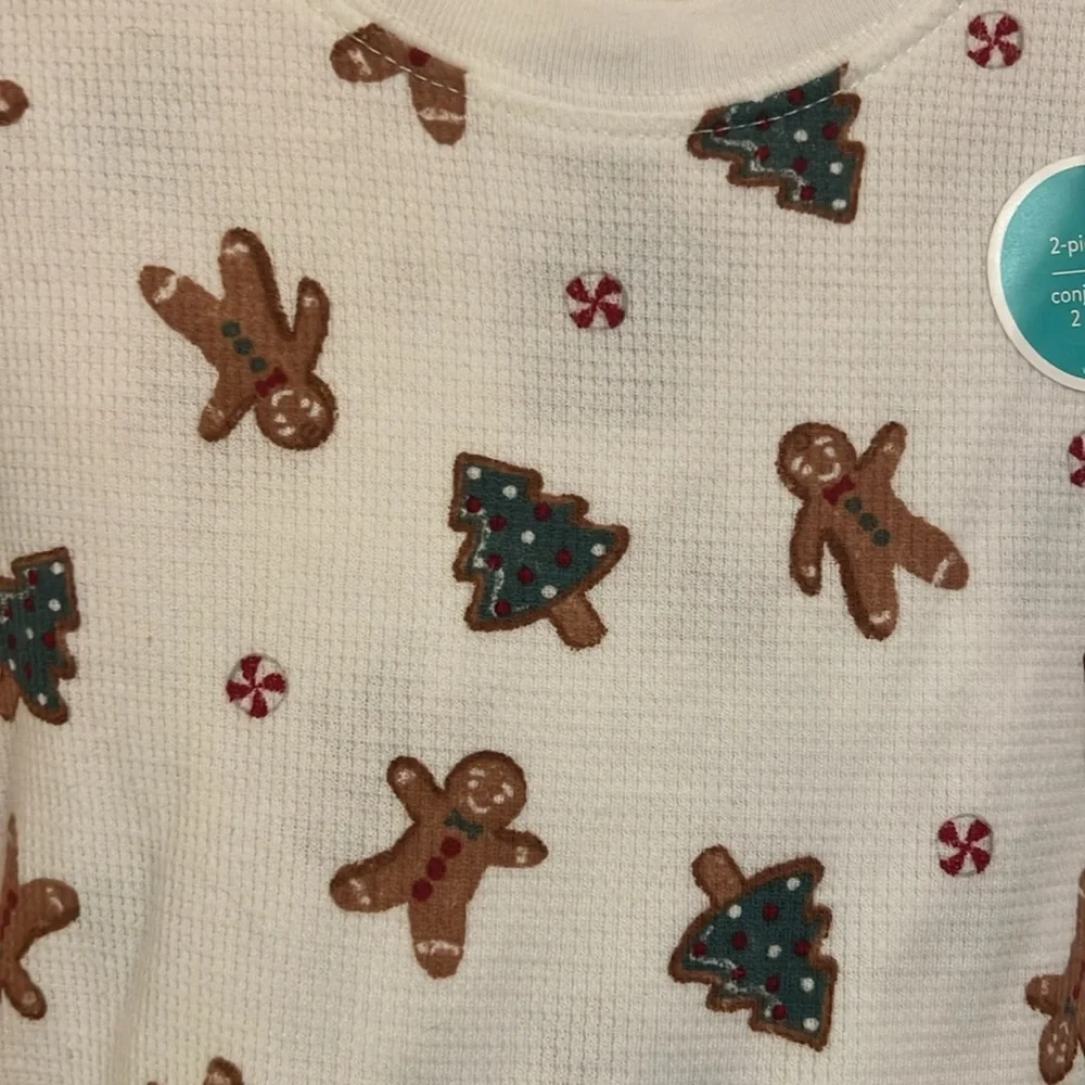 Kids Holiday Gingerbread & Tree Pajama Top - White